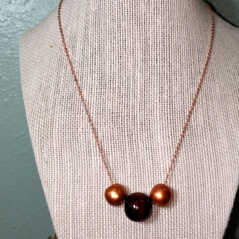 Wooden Bead Rose Gold Necklace